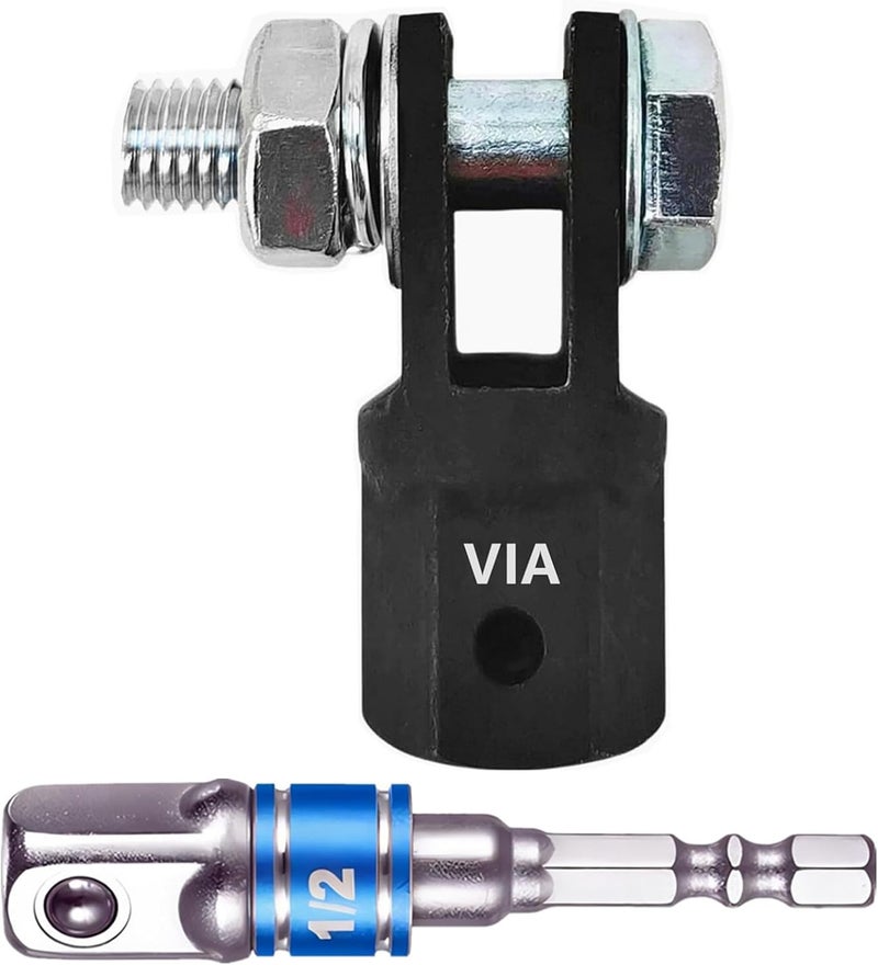 VIATOOLS 1/2" Scissor Jack Adapter for Use with 1/2 Inch Drive/Impact Drills/Ratchet or Standard Drive Sockets or 13/16 Inch Lug Wrench (2 Pcs Set Silver) - Image 1